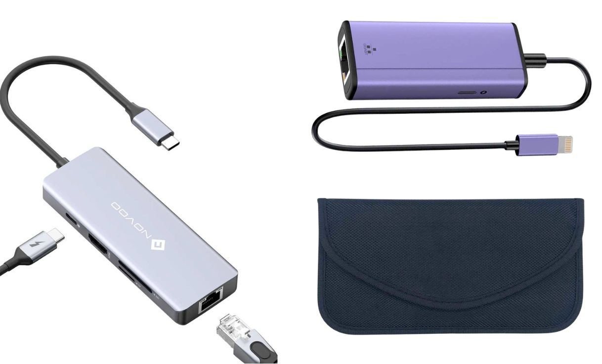 Adaptateur rj45 usb-c et Lightning + pochette anti-ondes - anti wifi