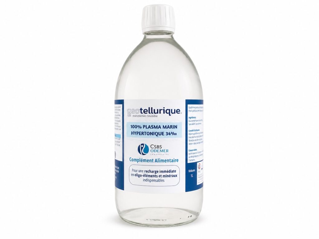 Eau de mer hypertonique geotellurique en bouteille, protocole Quinton