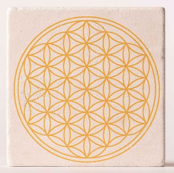 Sélection de supports fleur de vie pour la vitalisation de l'eau — plaques, sous-verres et carafes Geotellurique