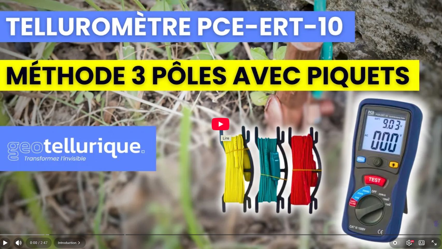 Vidéo - Mesureur de terre avec piquet - Telluromètre PCE-ERT-10 - Méthode sur 3 pôles