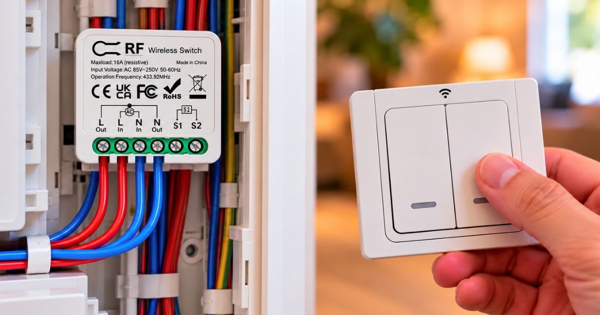 Module avec interrupteur sans fil, fonctionnement et installation