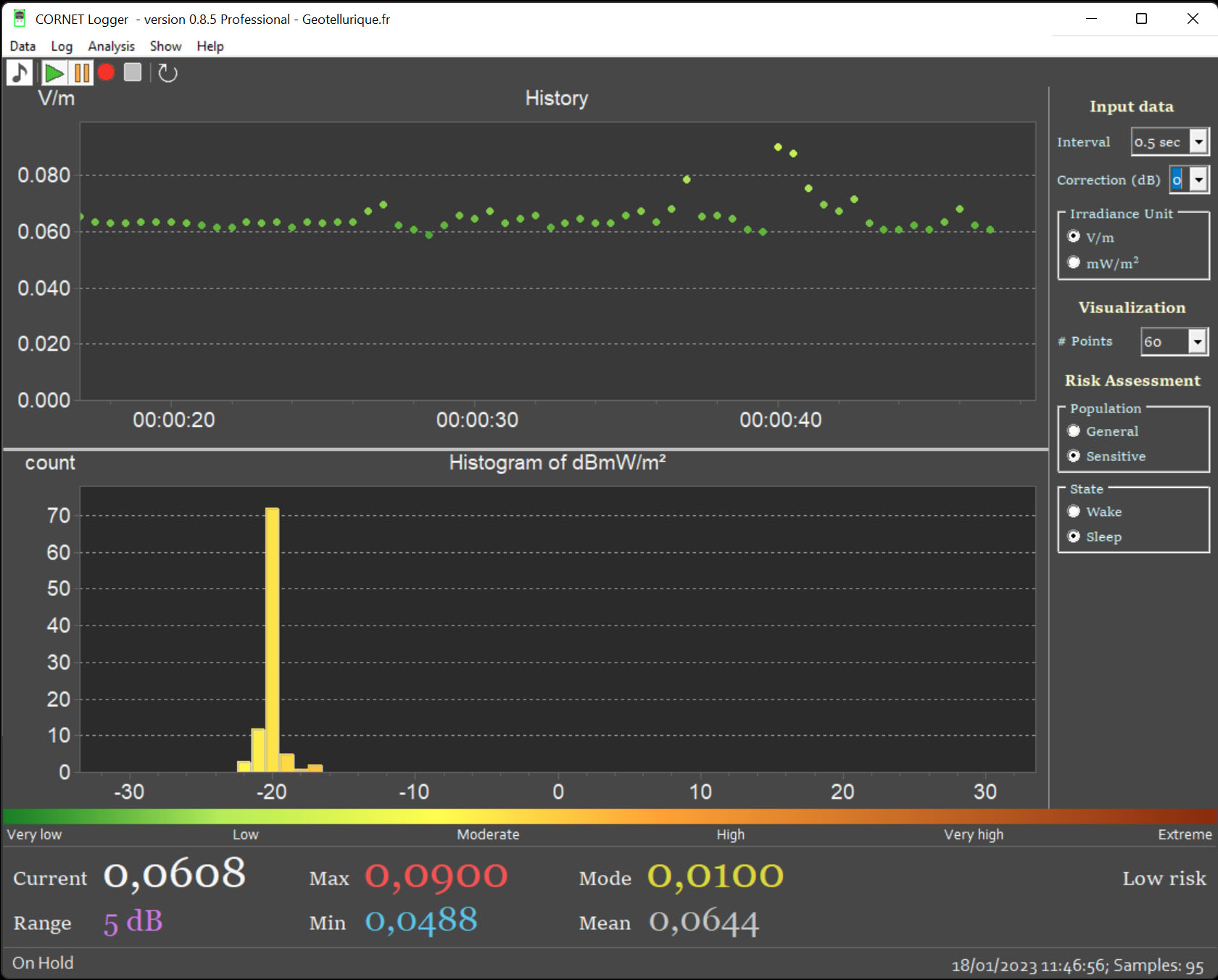 Ecran d'accueil Cornet Logger