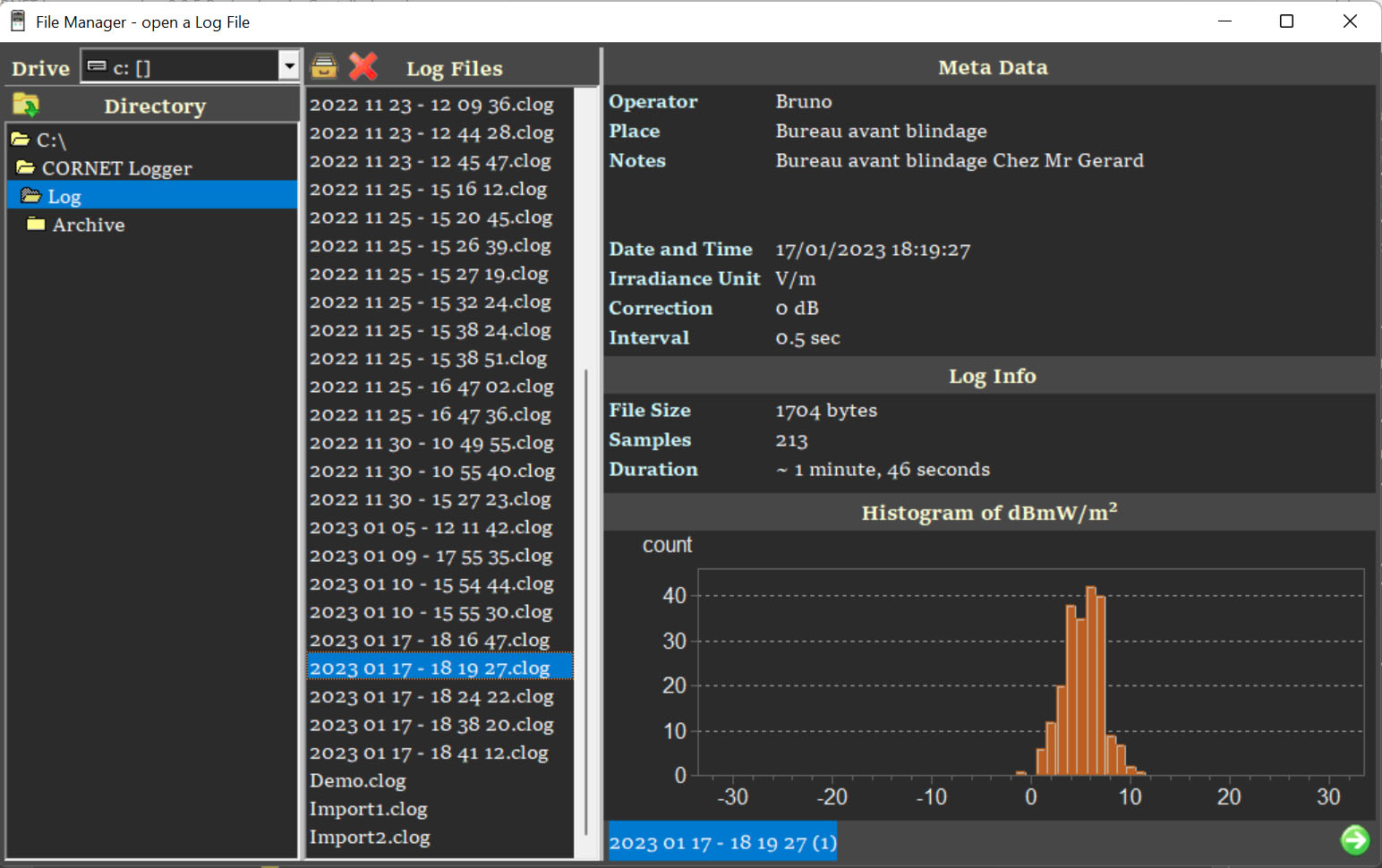 Cornet Logger Gestionnaire fichier