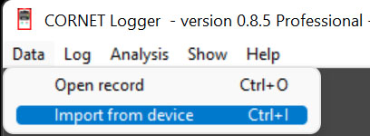 Import from Device Cornet Logger