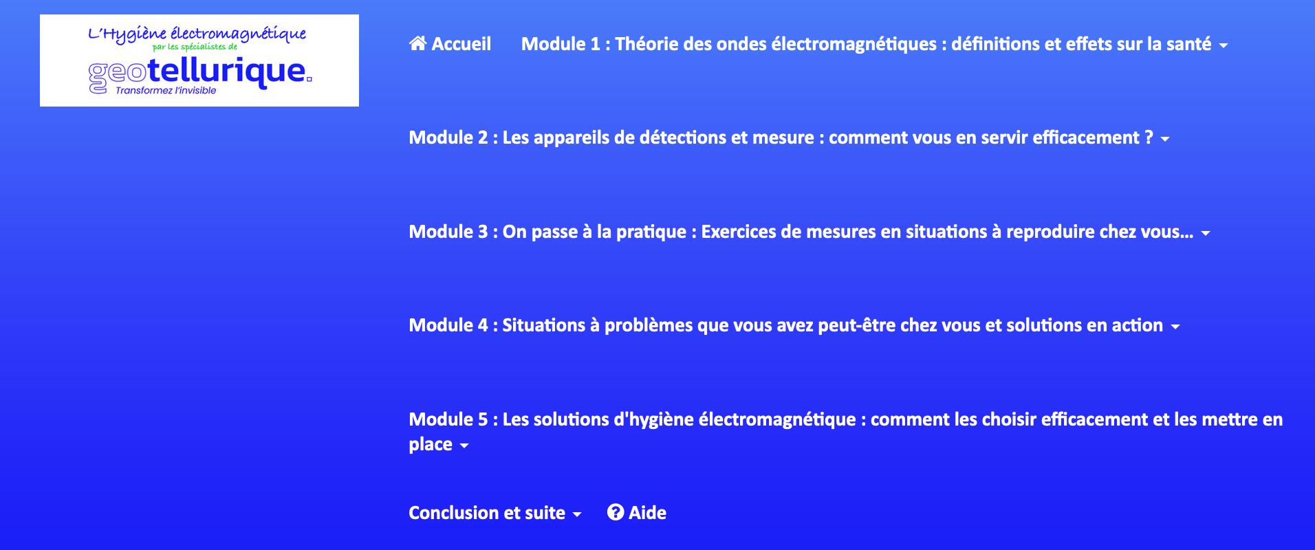 Les Modules de la formation en ligne d'Auto-diagnostic et d'Hygiène électromagnétique