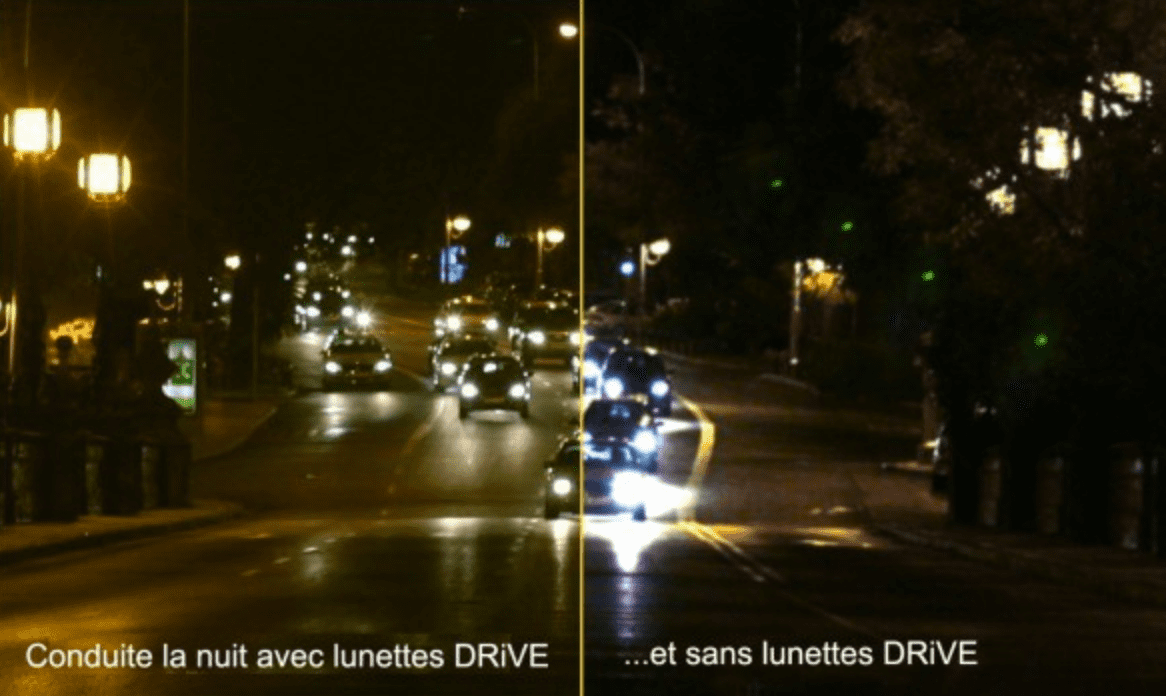 Image conduite la nuit avec lunettes DRive ... et sans lunettes Drive